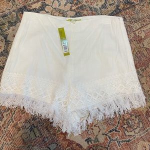 NWT Gianni Bini white boho fringe shorts sz Large